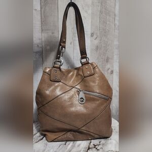 Michael Kors Taupe Quilt Pattern Leather Hobo Shoulder Bag